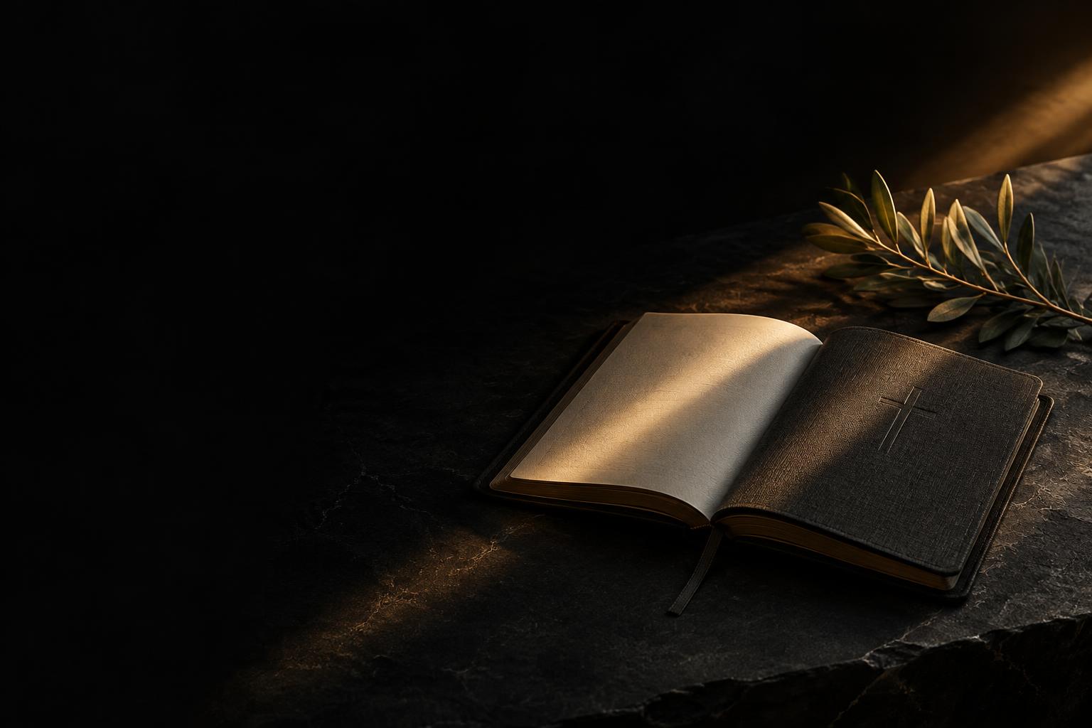 Open devotional journal illuminated by the first light of morning